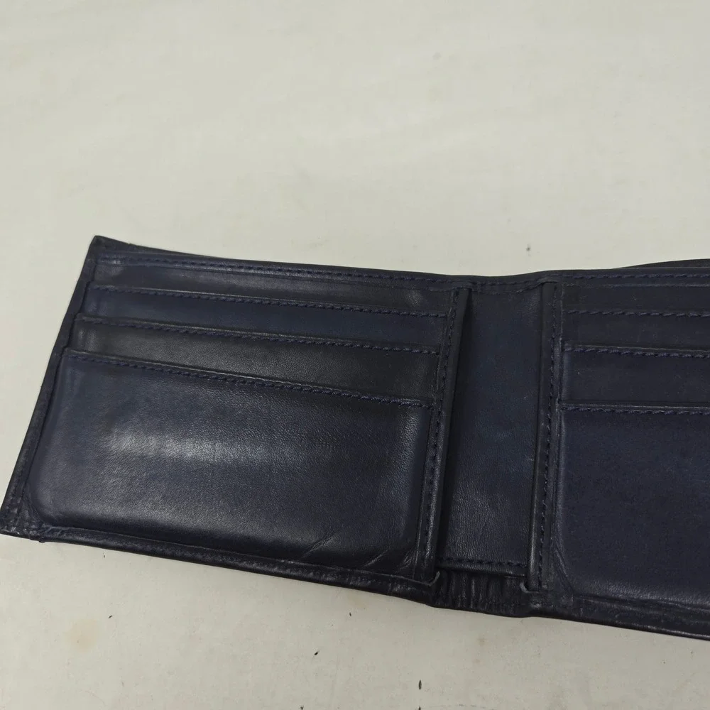 Cole‎ Haan Mens Bifold Wallet Navy Blue Leather Slim Card Holder